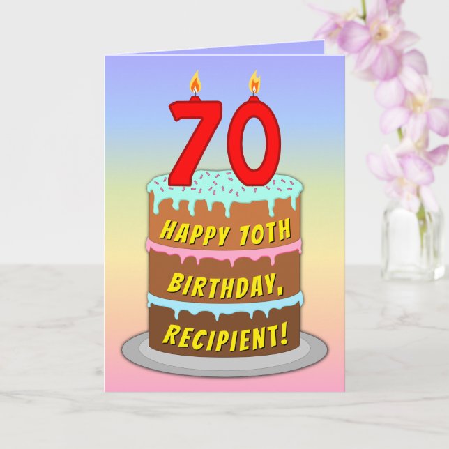 70:e födelsedagen - Roligt Cake & Candles, med ege Kort (Orkide)