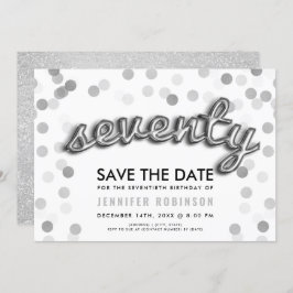 70:e födelsedagen Silver Glitter Spara datum Inbjudningar