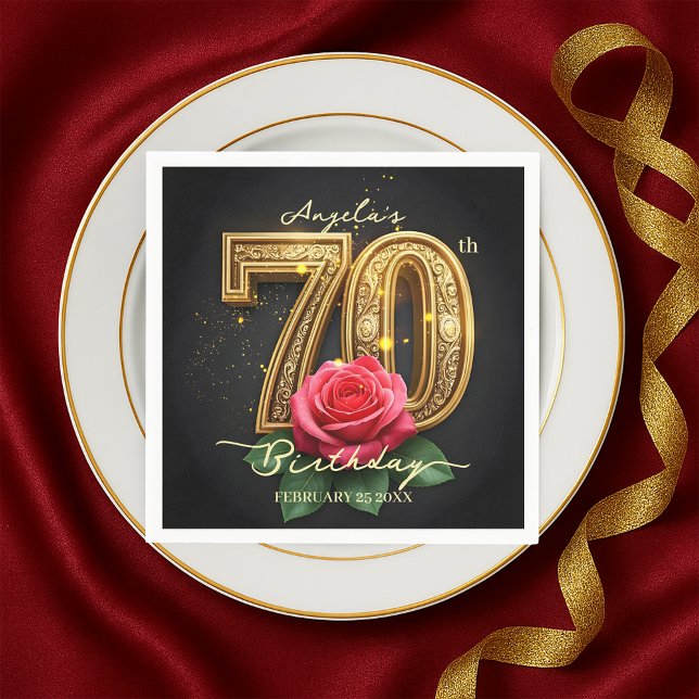 70:e födelsedagen vid Opulent Glamous Chic Ro Guld Pappersservett (Skapare uppladdad)