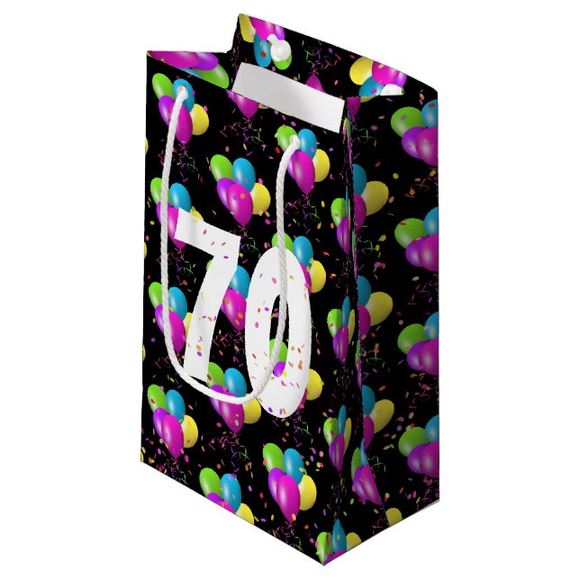 70:e födelsedagsballongen och Confetti Small Gift  (Framsidan Vinklad)