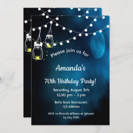 70:e födelsedagsblått måne burk ljus inbjudningar