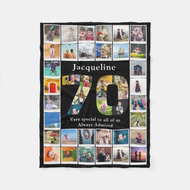 70:e födelsedagsfamiljens fotomall fleecefilt (Framsidan)