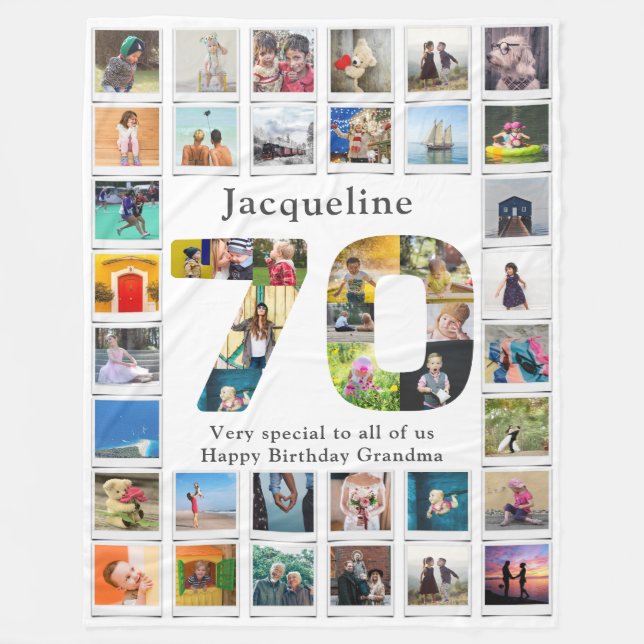 70:e födelsedagsfamiljens fotomall stor fleecefilt (Framsidan)