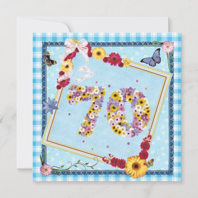 70:e Födelsedagsfest inbjudan-blommor,fjärilar Inbjudningar (Framsida)