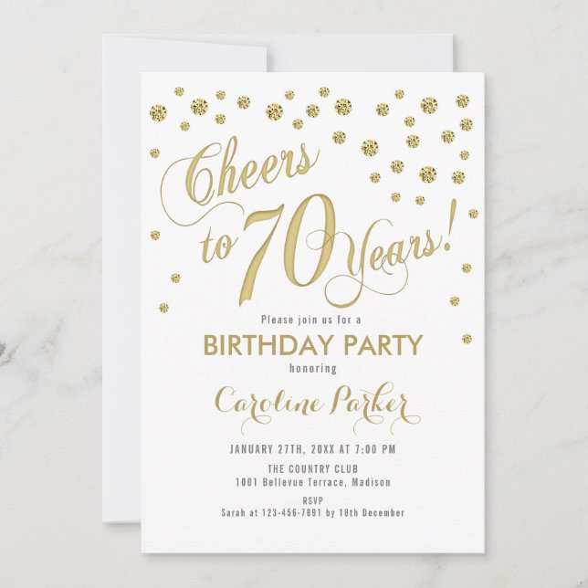 70:e Födelsedagsfest inbjudan - Guld White (Framsida)