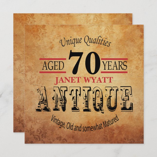 70:e Födelsedagsfest inbjudan | Vintage - DIY Age (Fram/baksida)