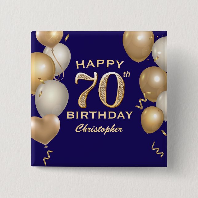 70:e Födelsedagsfesten Blått och Guld Knapp (Framsida)
