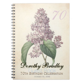 70:e Födelsedagsfesten Botanical Lilac Guest Bok Anteckningsbok Med Spiral