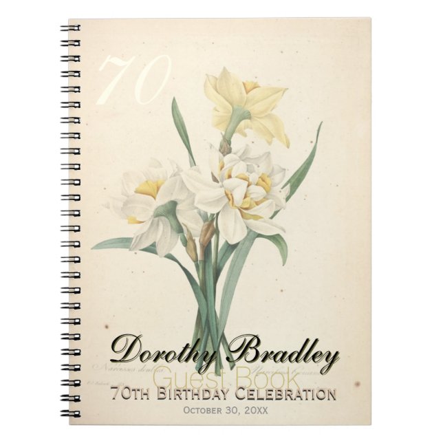 70:e Födelsedagsfesten Botanical Narcissus Guest B Anteckningsbok Med Spiral (Framsidan)