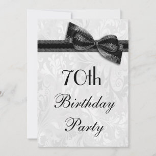 70:e Födelsedagsfesten Damask och Faux Bow Inbjudningar