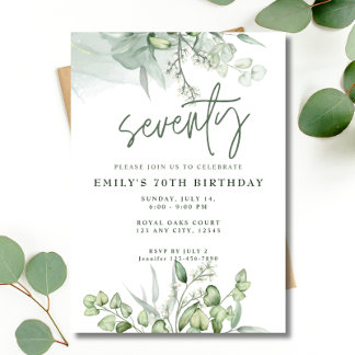 70:e Födelsedagsfesten Eucalyptus Greenery Waterco Inbjudningar