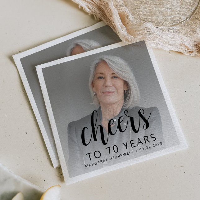 70:e Födelsedagsfesten fotosvart skriptbeställning Pappersservett (Skapare uppladdad)