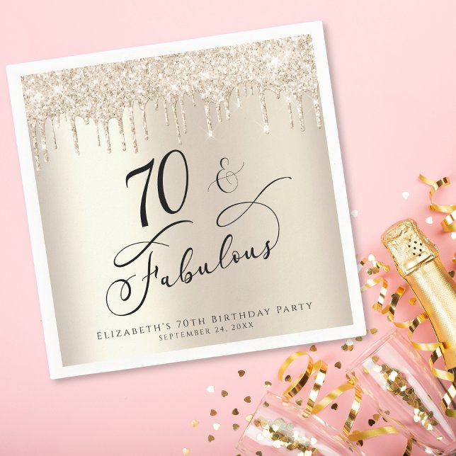 70:e Födelsedagsfesten Glitter Guld Pappersservett (Skapare uppladdad)