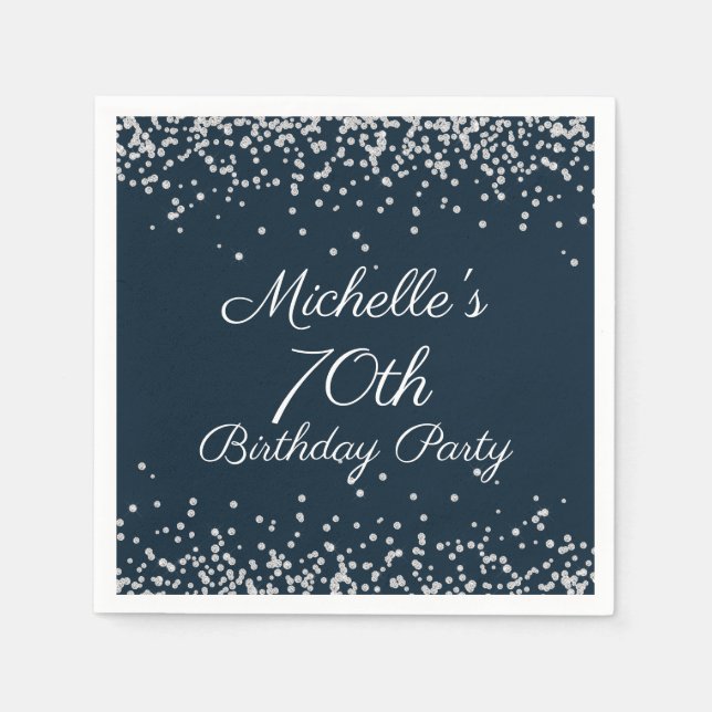 70:e Födelsedagsfesten Glitter i Silver Pappersservett (Framsidan)