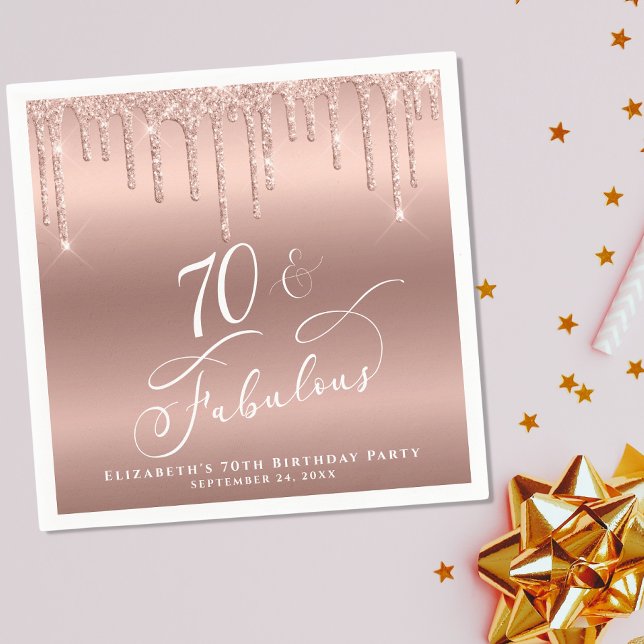 70:e Födelsedagsfesten Glitter Ro Guld Pappersservett (Skapare uppladdad)