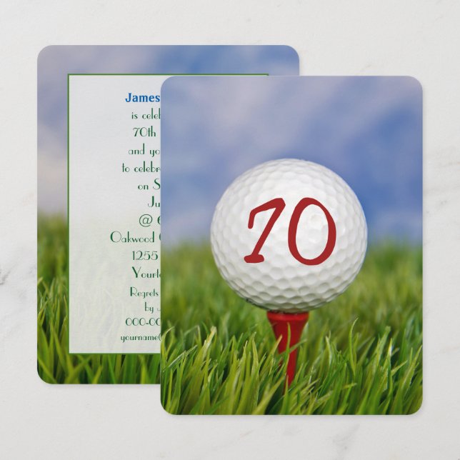 70:e Födelsedagsfesten Golf-tema Inbjudningar (Fram/baksida)