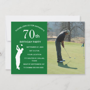 70:e Födelsedagsfesten Golfer Grönt Par Golf Photo Inbjudningar