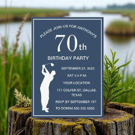 70:e Födelsedagsfesten Golfer Navy Blue Par Pappa  Inbjudningar