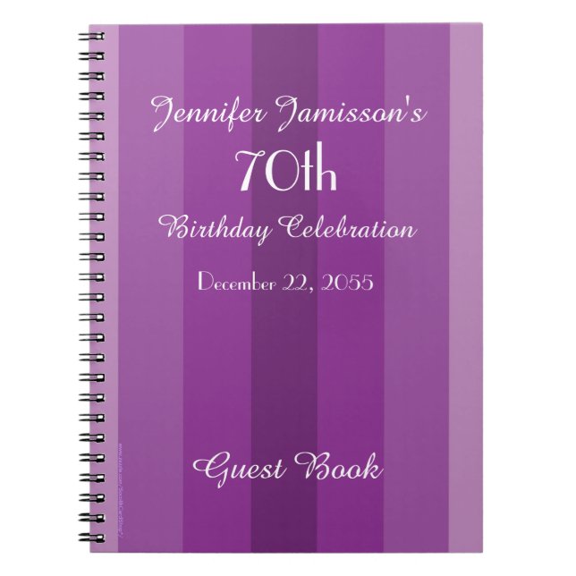 70:e Födelsedagsfesten Guest Bok Lila bärbar dator Anteckningsbok Med Spiral (Framsidan)
