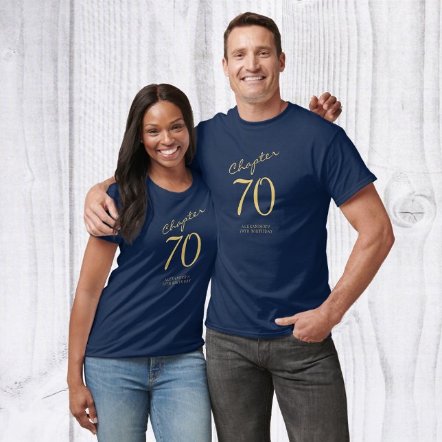 70:e Födelsedagsfesten Guld-skript blått T Shirt (Skapare uppladdad)