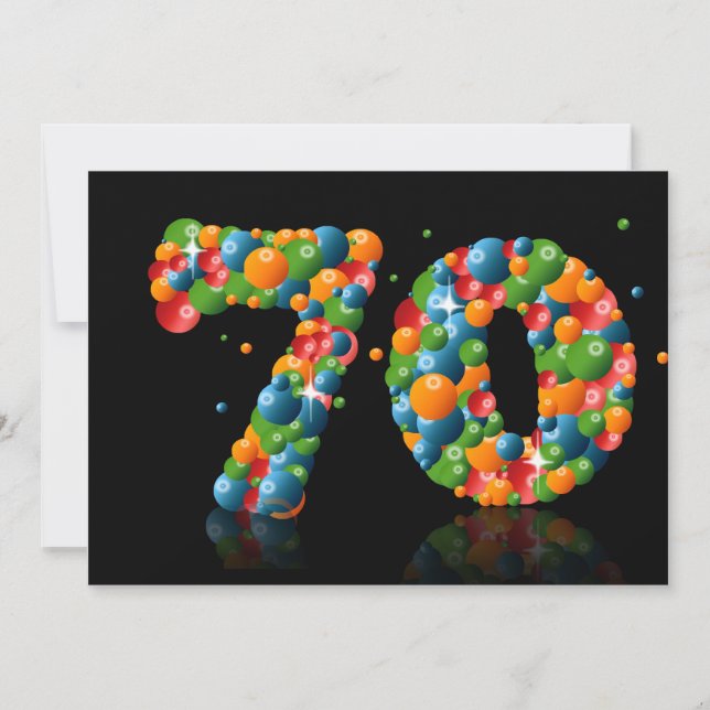 70:e Födelsedagsfesten, med bubblor och bollar Inbjudningar (Framsida)