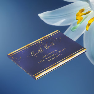 70:e Födelsedagsfesten mörk blått guld-konfetti Gästböcker