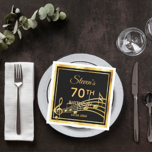 70:e födelsedagsfesten på klassisk svart guld-musi pappersservett