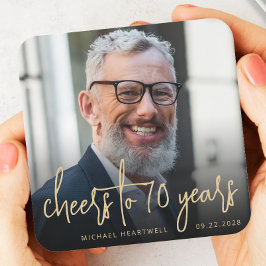 70:e Födelsedagsfesten Photo Cheers Guld-skript Underlägg Papper Kvadrat