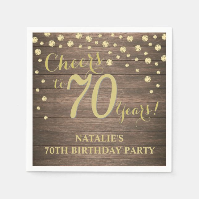 70:e Födelsedagsfesten Rustic Wood och Guld Diamon Pappersservett (Framsidan)
