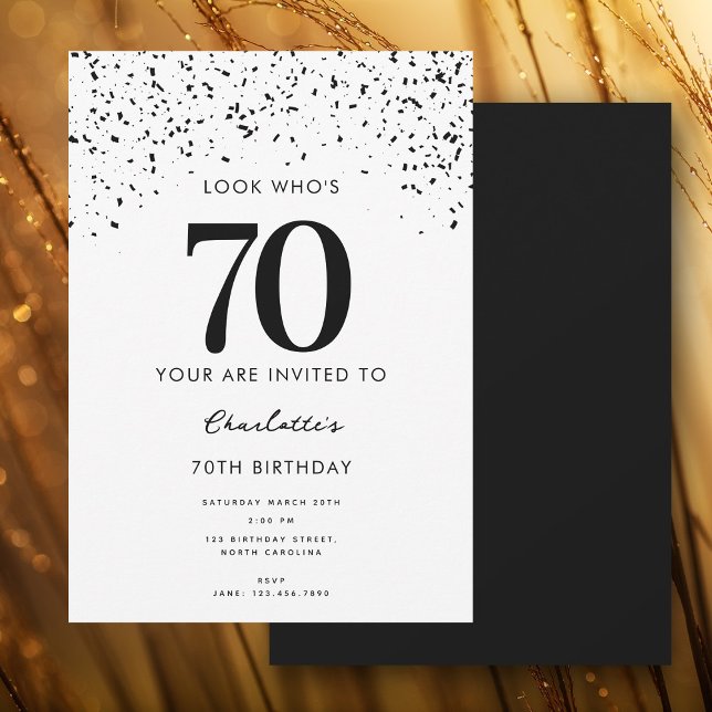70:e Födelsedagsfesten Se Vem som är 70 Modern Inbjudningar (70th Birthday Party Look Who's 70 Modern Invitation)