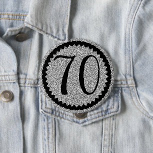 70:e Födelsedagsfesten Silver Glitter Classic Knapp