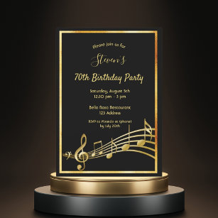 70:e födelsedagsfesten svart och guld musik noter inbjudningar
