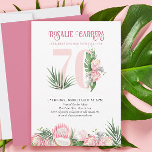 70:e Födelsedagsfesten Tropical Rosa Protea Number Inbjudningar
