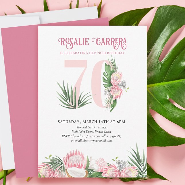 70:e Födelsedagsfesten Tropical Rosa Protea Number Inbjudningar (Skapare uppladdad)