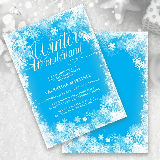 70:e Födelsedagsfesten Vinter Wonderland Snowflake Inbjudningar (Skapare uppladdad)
