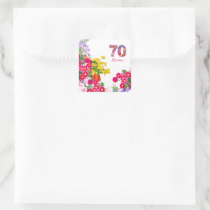 70:e födelsedagsfestens blommigt blommor bouquet fyrkantigt klistermärke