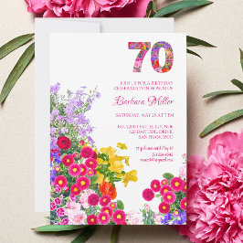 70:e födelsedagsfestens blommigt - färgfull inbjud inbjudningar