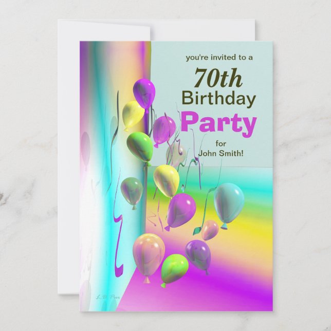 70:e Födelsedagsfestens bubbelvägg Inbjudningar (Framsida)