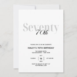 70:e Födelsedagsfestens Elegant, Chic, svartvitt Inbjudningar