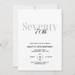 70:e Födelsedagsfestens Elegant, Chic, svartvitt Inbjudningar