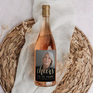 70:e Födelsedagsfestens fotoboers Vinflaska Etikett