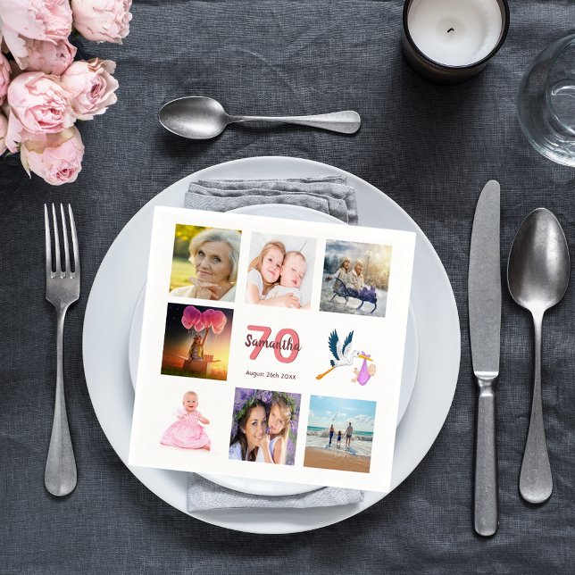 70:e födelsedagsfestens fotokollage pappersservett (Skapare uppladdad)