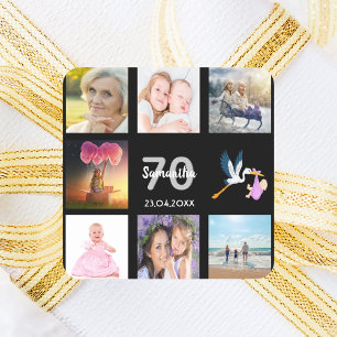 70:e födelsedagsfestens fotokollage svart fyrkantigt klistermärke