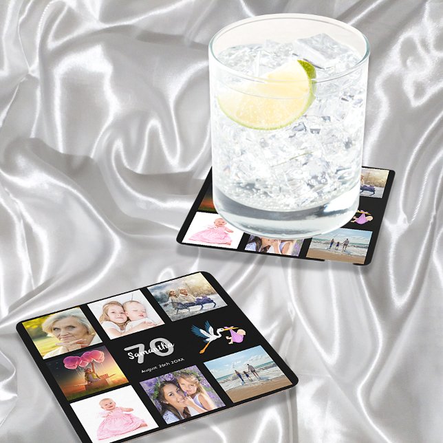 70:e födelsedagsfestens fotokollage svart underlägg papper kvadrat (Skapare uppladdad)