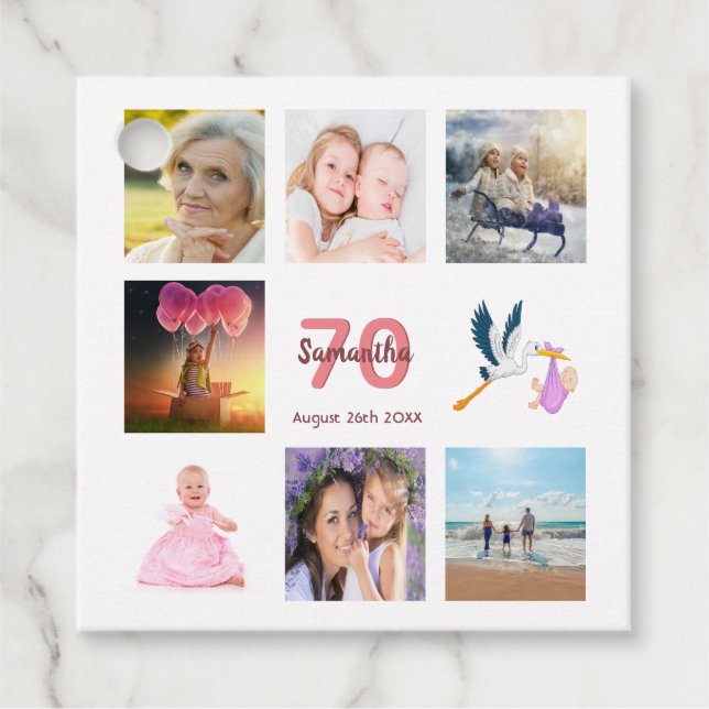 70:e födelsedagsfestens fotokollage tack gåvor etiketter (Framsida)