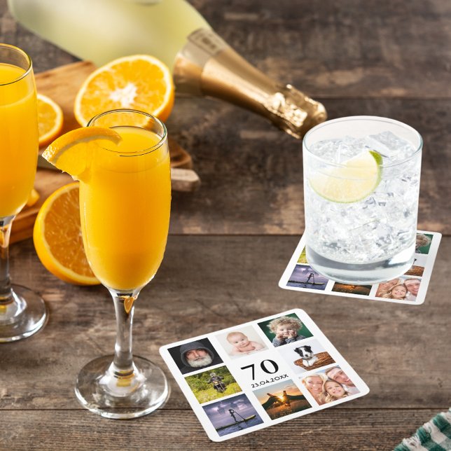 70:e födelsedagsfestens fotokollage, vit kille underlägg papper kvadrat (Skapare uppladdad)