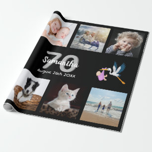 70:e födelsedagsfestens fotosamlingskvinna svart presentpapper