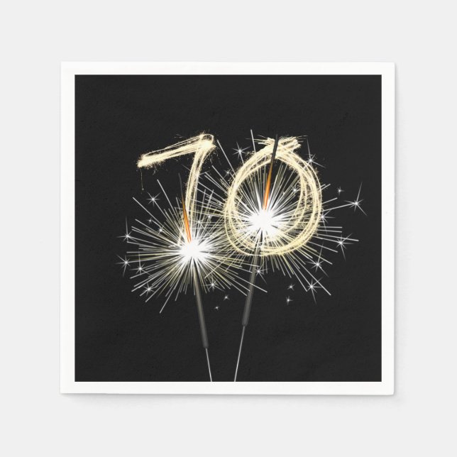 70:e Födelsedagsfestens miniatyrdiagram på svart Pappersservett (Framsidan)