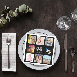 70:e födelsedagsfestens svarta fotokollage namn pappersservett