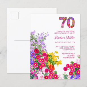 70:e födelsedagsfestens vykort för blommigt